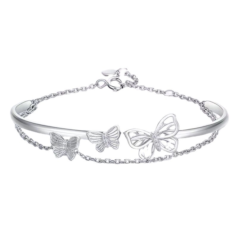 Butterfly Gelang Tangan Silver Wanita Desain Kupu-Kupu Rumbai Elegan