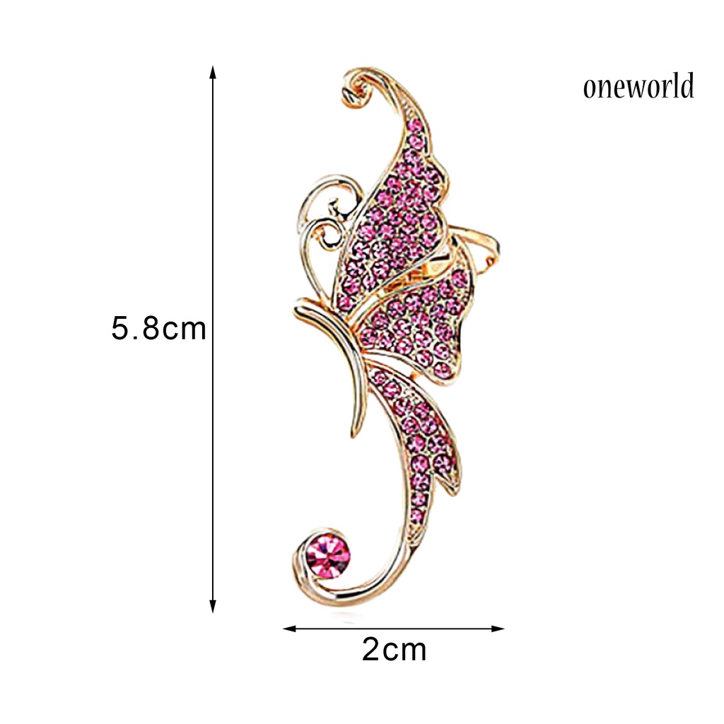 OW@ 1Pc Ear Cuff Butterfly Wing Shape Rhinestone Inlaid Women Fashion Wrap Earring for Party