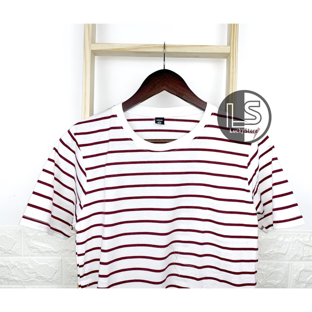  Kaos  Stripe PUTIH  LIST MAROON Shopee  Indonesia