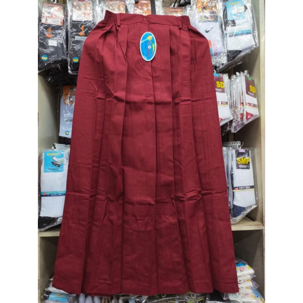 Promo  Rok Rempel Panjang Warna Merah Merk Seragam/Bulova( Sd )