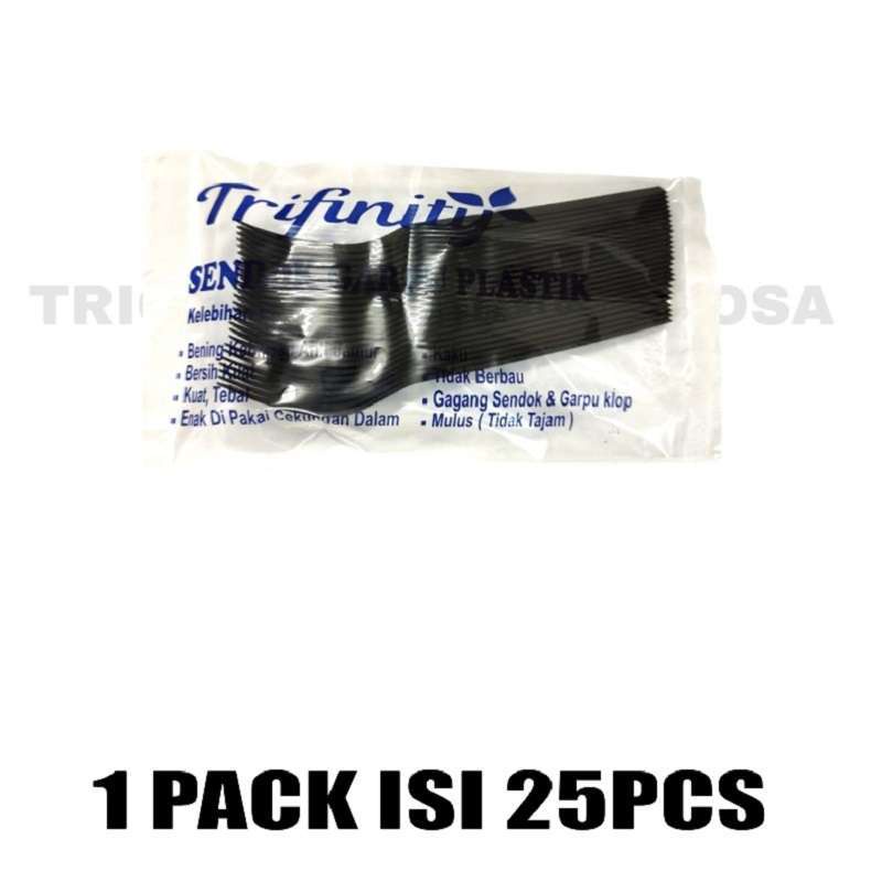 Garpu Makan Hitam Per Pack Isi 25pcs Plastik Panjang 16cm Termurah Trifinity