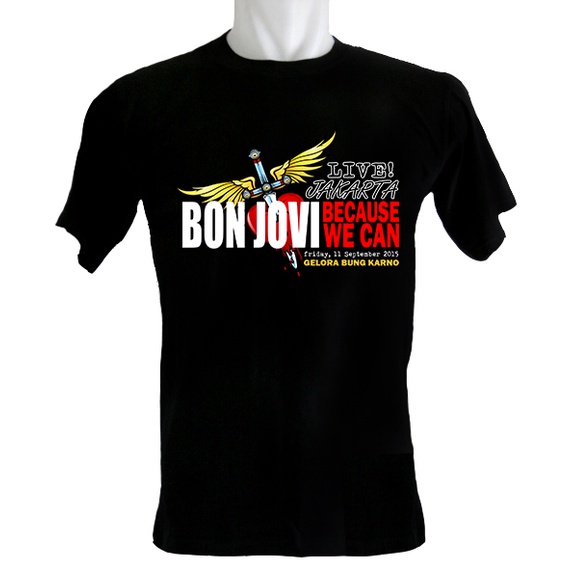Indoshirt - Kaos Bon Jovi Live Jakarta 2015 Because We Can - Bahan Katun - Kerah O - Ukuran 3XS samp