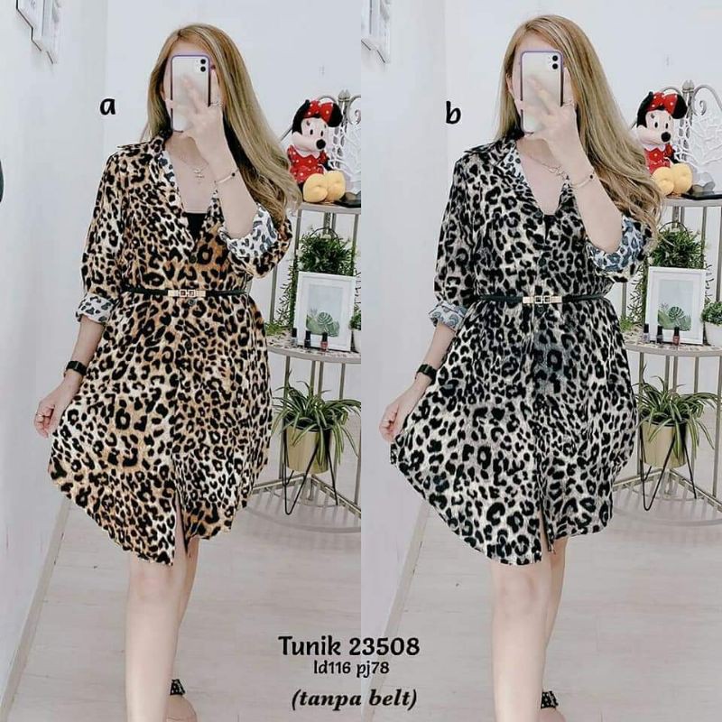 Baju dress tunik motif leopard/macan cantik