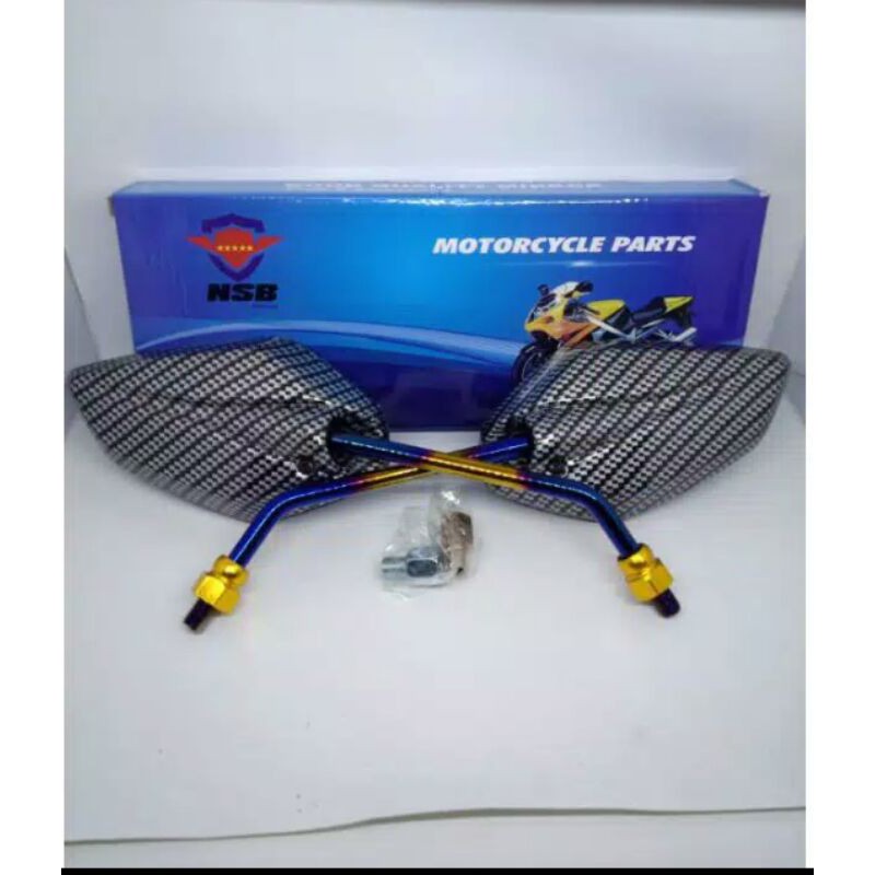 Spion carbon twotone tangkai panjang Two_tone bakaran motor honda yamaha Mx Beat Mio