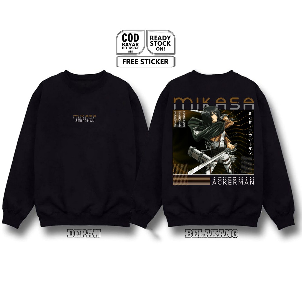 SWEATER CREWNECK MIKASA ACKERMAN ATTAC ON TITAN SHINGEKI NO KYOJIN 進撃の巨人 SNK RAKSASA MENYERANG SIGN