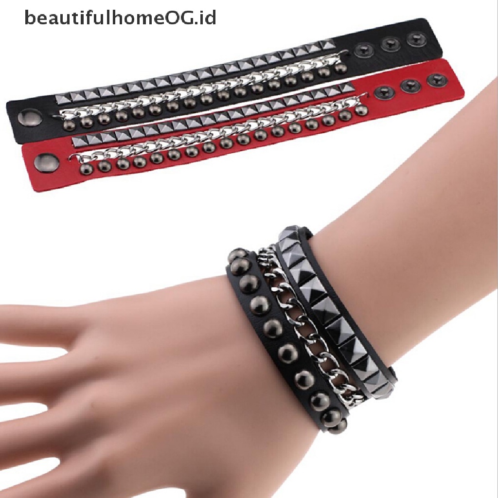 Gelang Rantai Multilayer Bahan Kulit Gaya Gothic Punk