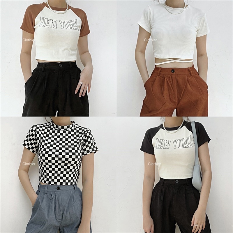 CLOTHIER - Ribbed Crop Tee Collection | Checkered New York Baseball Criss Cross