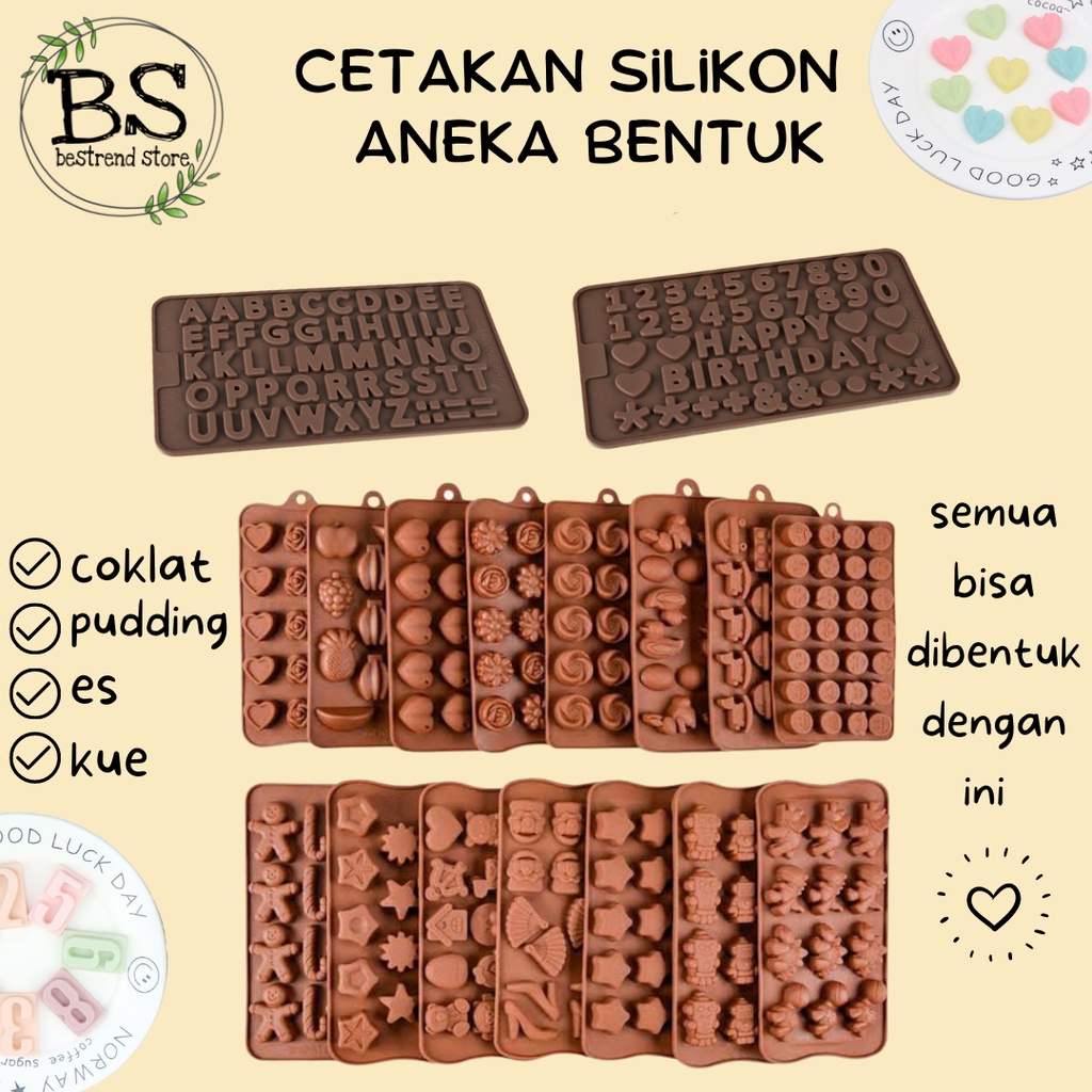 Cetakan Silikon Coklat Cokelat Kue Puding Es Jelly Silicon Huruf Angka Alfabet Happy Birthday Karakter Aneka Bentuk