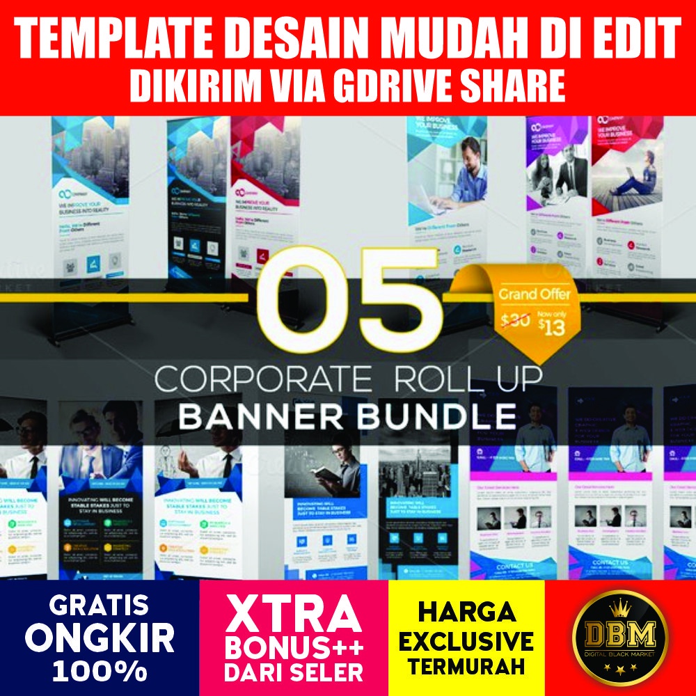 Roll Up Banner Bundle 5 In 1 - Photoshop &amp; Illustrator