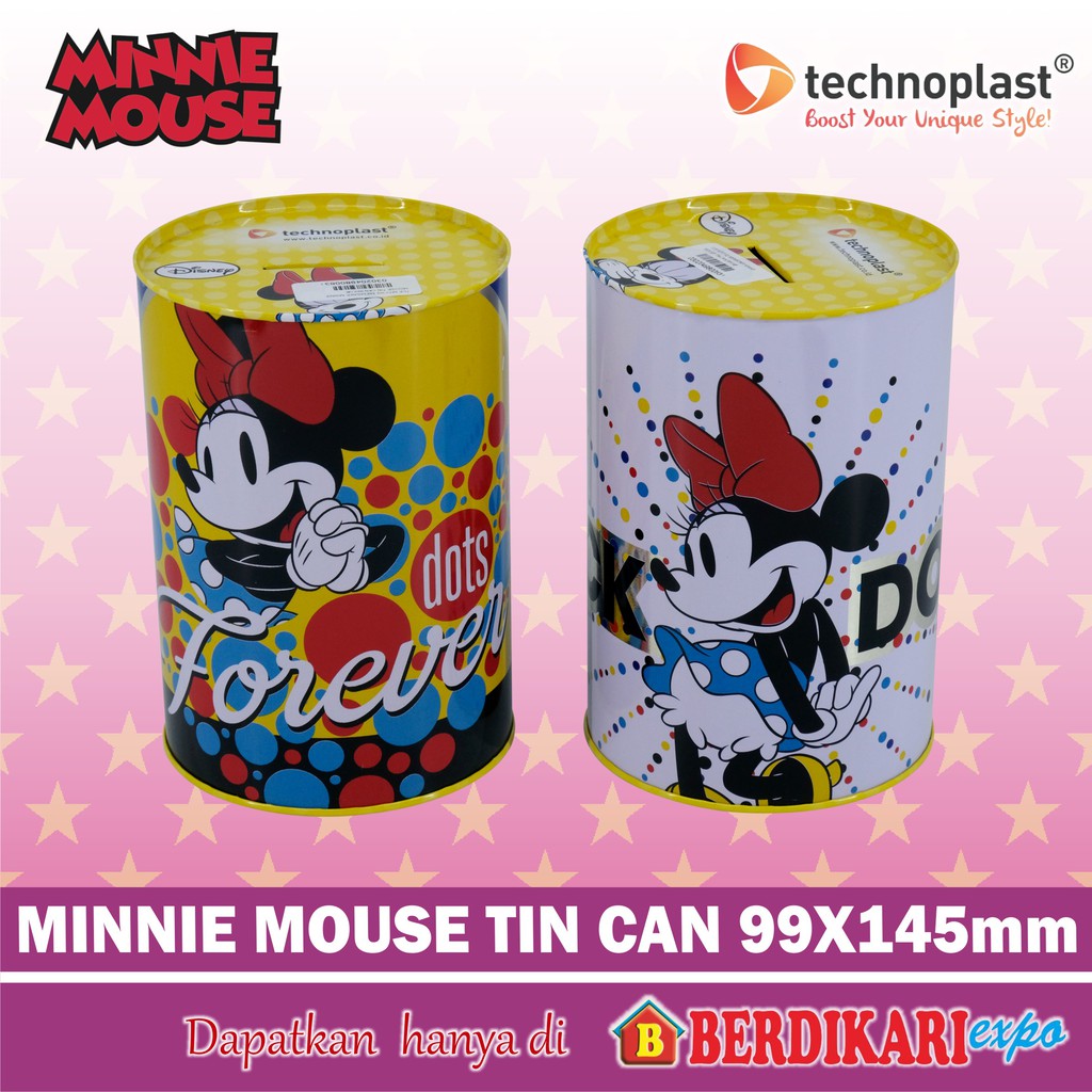 TECHNOPLAST MINNIE MOUSE TIN CAN COIN BANK CELENGAN 99X145mm