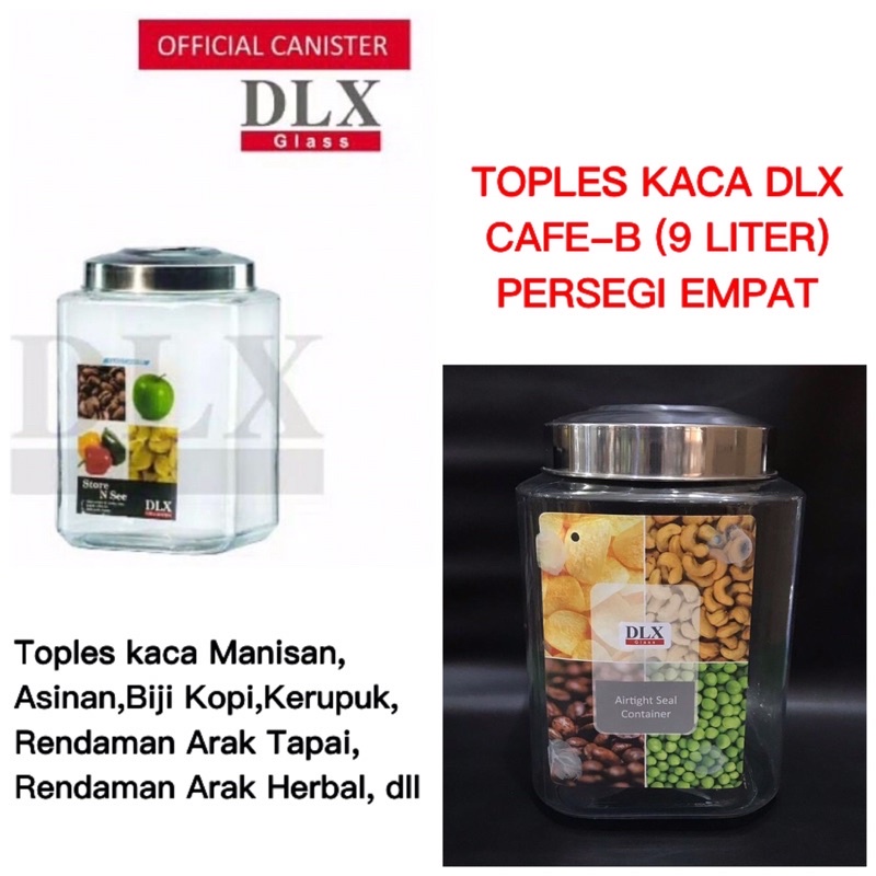 Toples kaca asinan manisan biji kopi kerupuk DLX CAFE-B (9Liter)