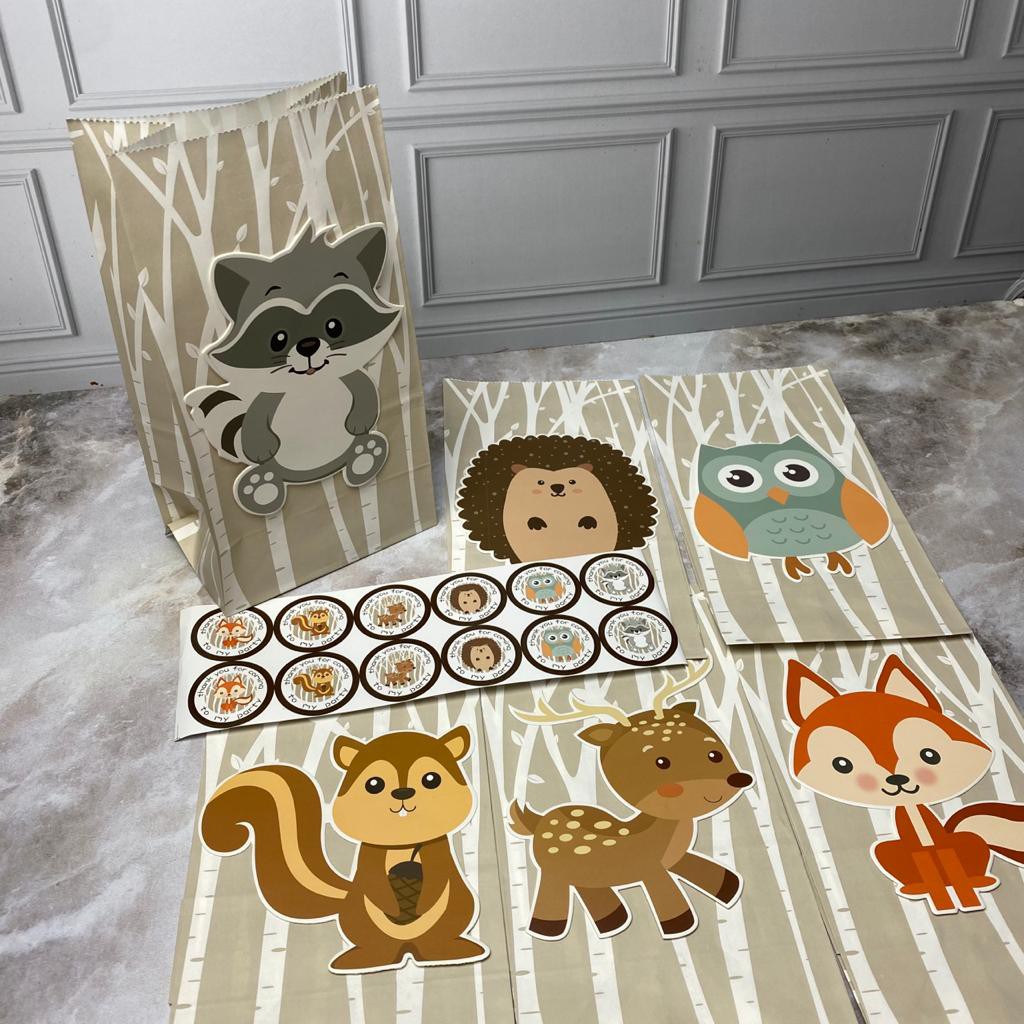 

Food Paper Bag/Kertas Kantong Makanan Motif Hewan 12pcs + stickers