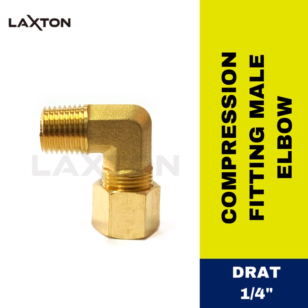 Compression Fitting Nepel Sambungan Selang Tembaga Male Elbow 1/4 drat