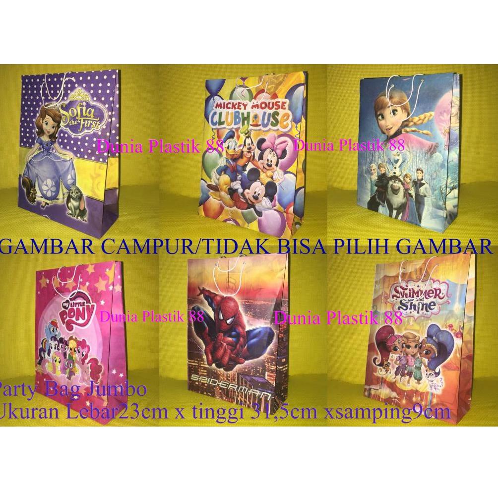 

[KODE PFV] isi10pc goodie PARTY BAG JUMBO 23x31.5CM tas kertas karakter anak ulang tahun ultah GAMBAR RANDOM