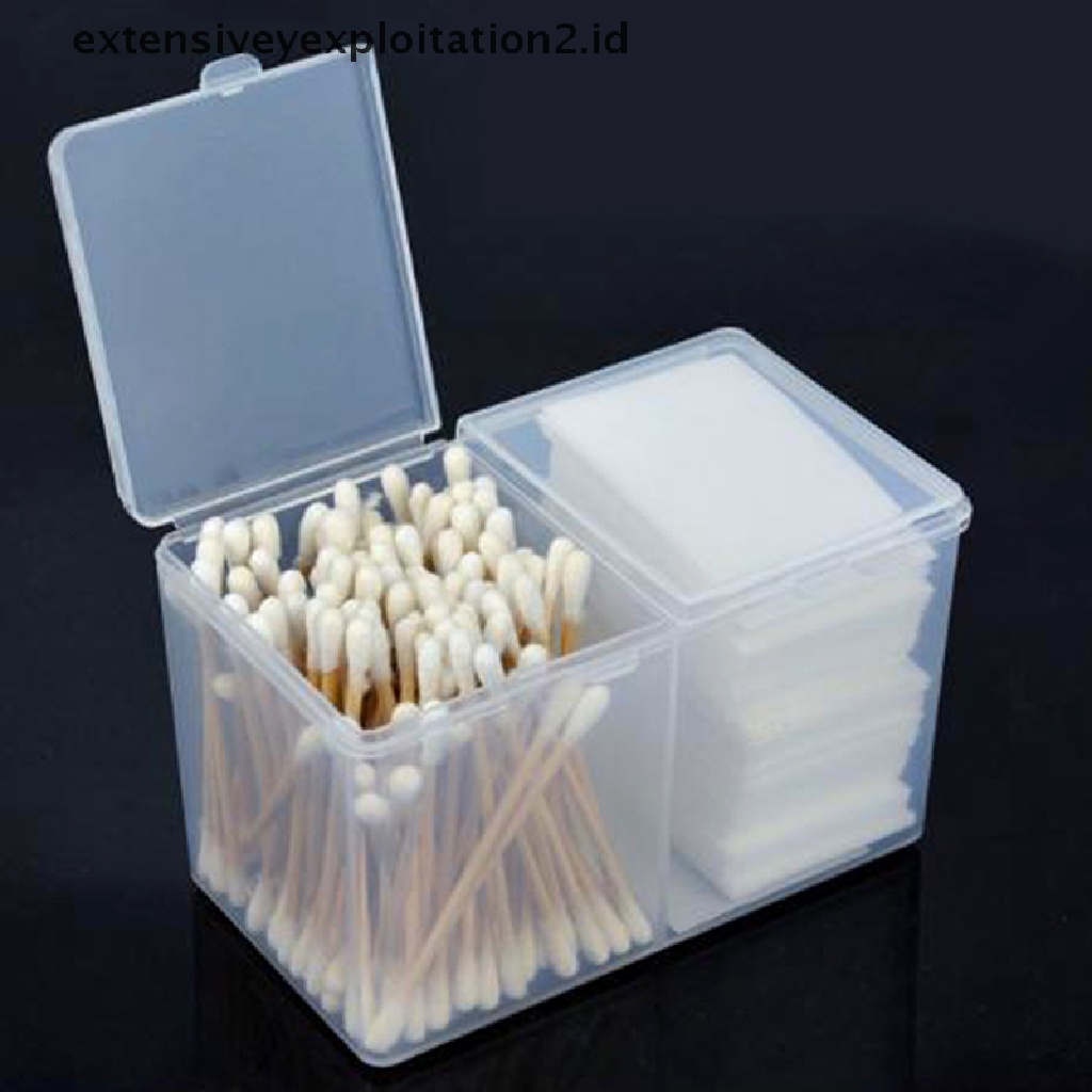 (Hotter) Twin Well Portable Empty Cotton Swab Holder Wadah Kotak Penyimpanan