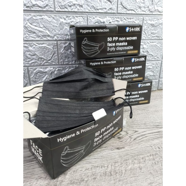 Masker 3 Ply Hitam Earloop S Ark Masker Premium Black Ijin Kemenkes Shopee Indonesia