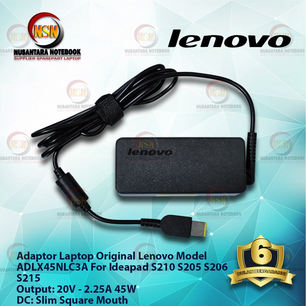 Adaptor Charger Original Lenovo 20V - 2.25A Square Mouth USB