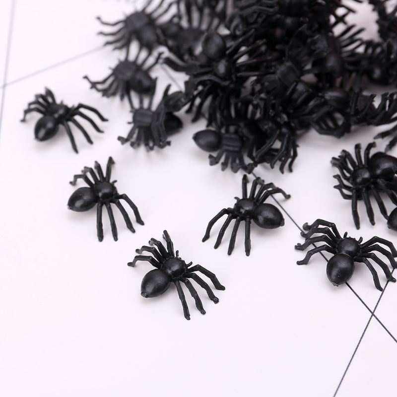 Mary 50Pcs Mainan Spider Palsu Plastik Hitam Kecil Lucu Canda Prank Props Halloween Deco