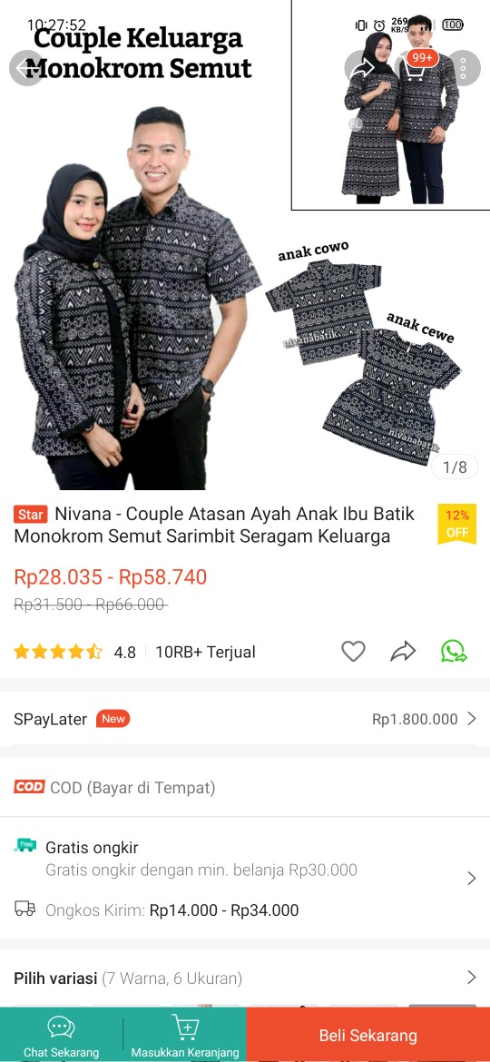 Nivana - Couple Atasan Ayah Anak Ibu Batik Monokrom Semut Sarimbit Seragam Keluarga Kantori