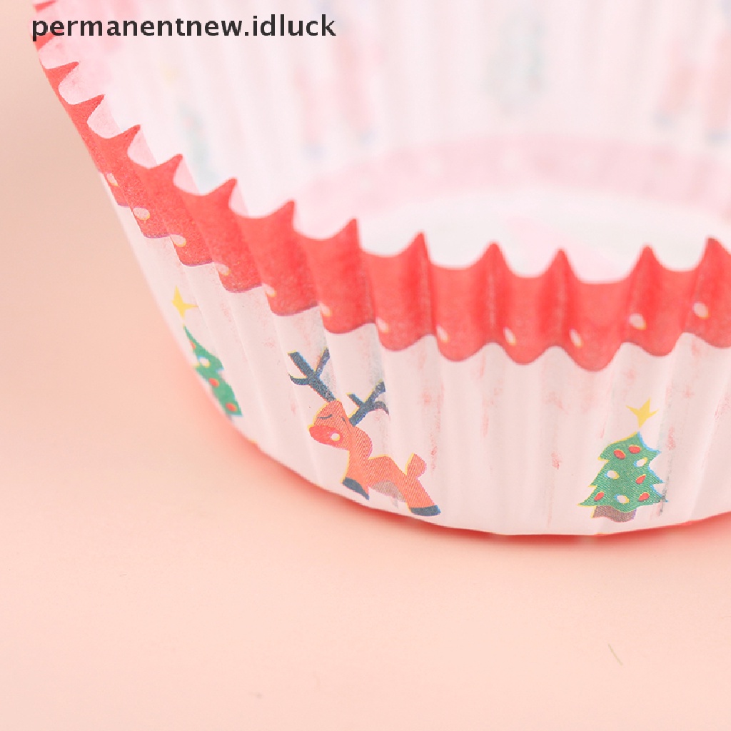 100 Pcs Cup Liner Cupcake Muffin Desain Natal Untuk Perlengkapan Baking