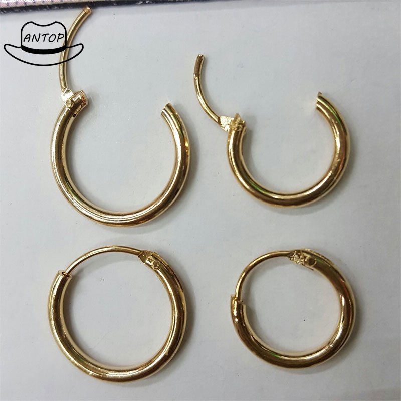 1 Pair Dasar Anting Hoop Kecil Sederhana Tabung berlapis Emas Anting Lingkaran Stud ANTOP