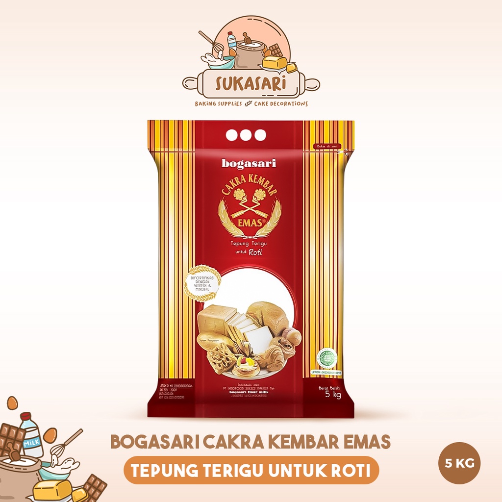 

Sukasari - Tepung Terigu Bogasari 5kg / Cakra Kembar Emas / Tepung Roti
