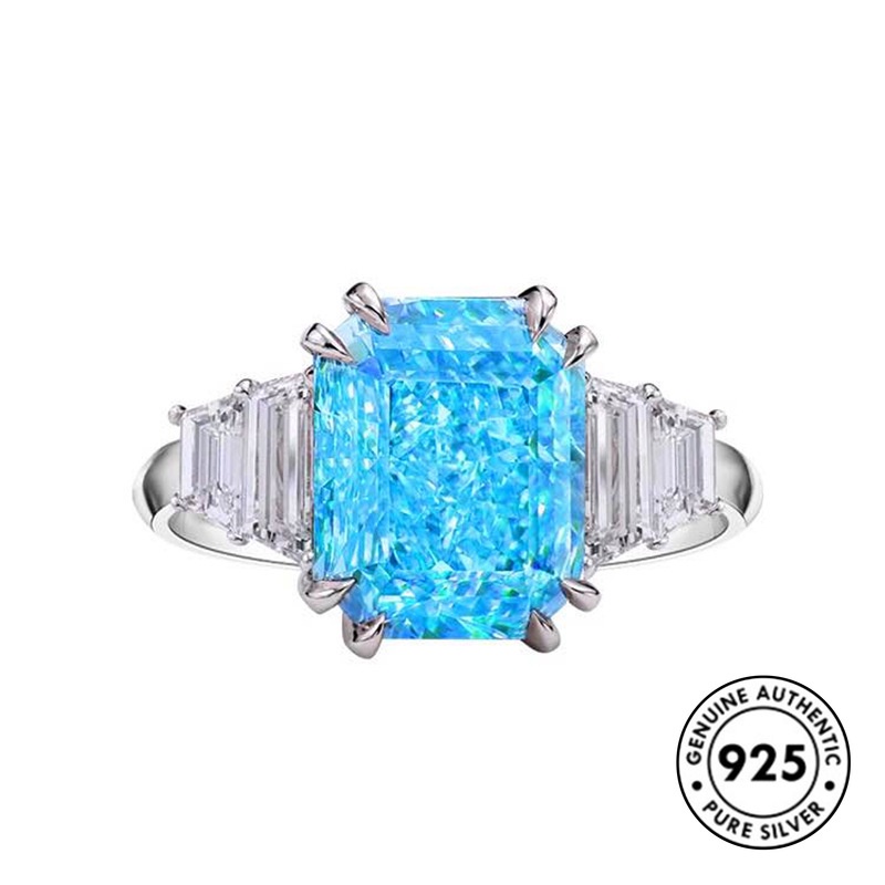 Cincin Sapphire Elegan Bahan S925 Silver Untuk Wanita