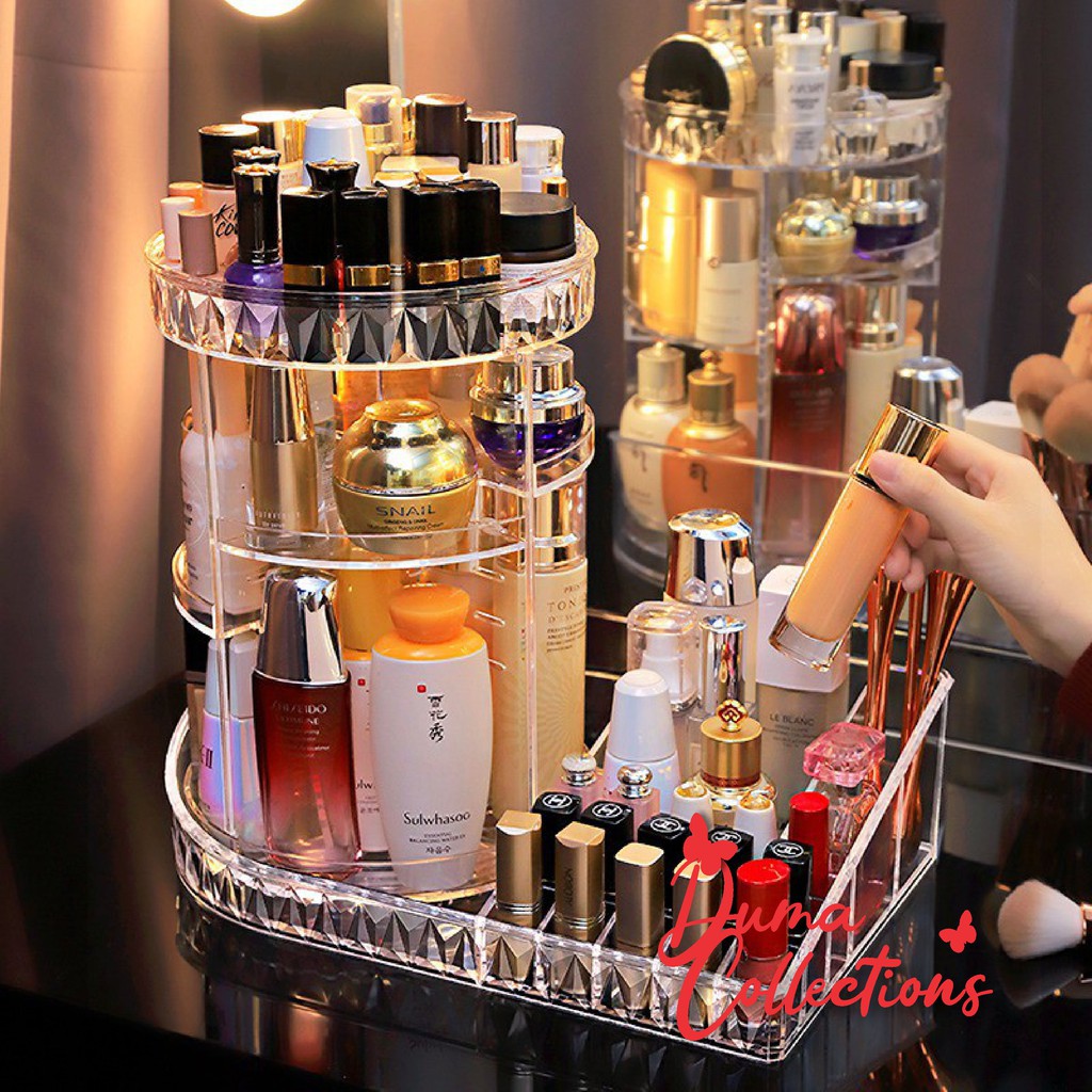 Rak Make Up Kosmetik Petak Acrylic Putar 360 Derajat Diamond 1 set