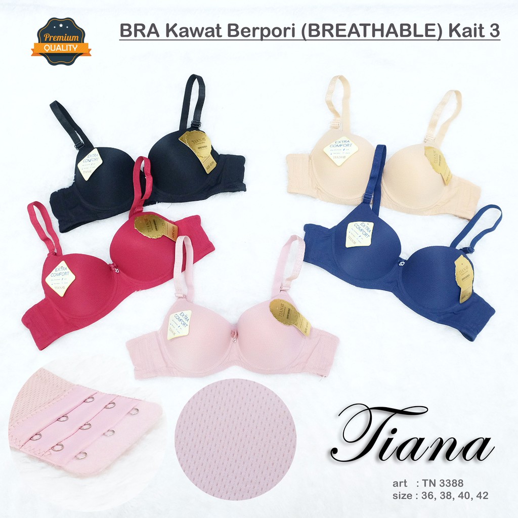 TIANA | Push Up Bra Kawat Berpori (BREATHABLE) Kait 3 / CUP BESAR / art TN 3388