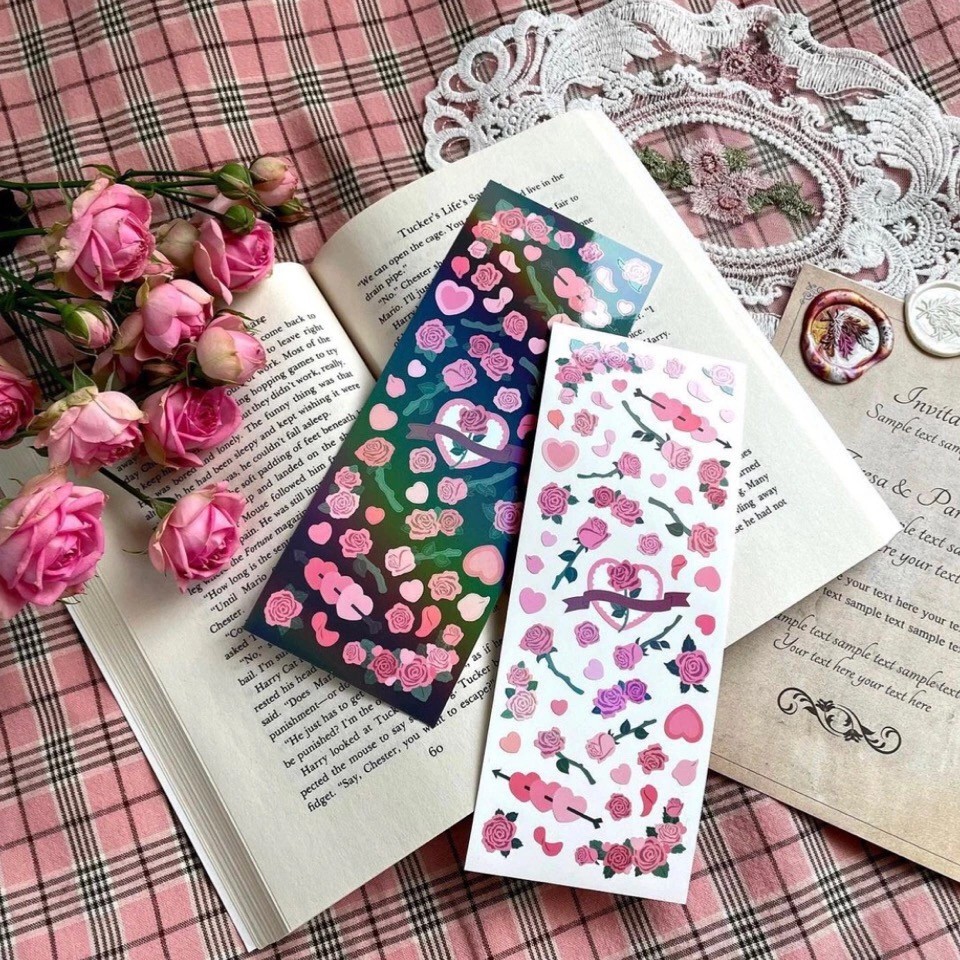 

1 LEMBAR STIKER TEMA ROSE LOVE GLITTER BUNGA FLOWER BULLET JURNAL DIY DIARY LUCU MURAH