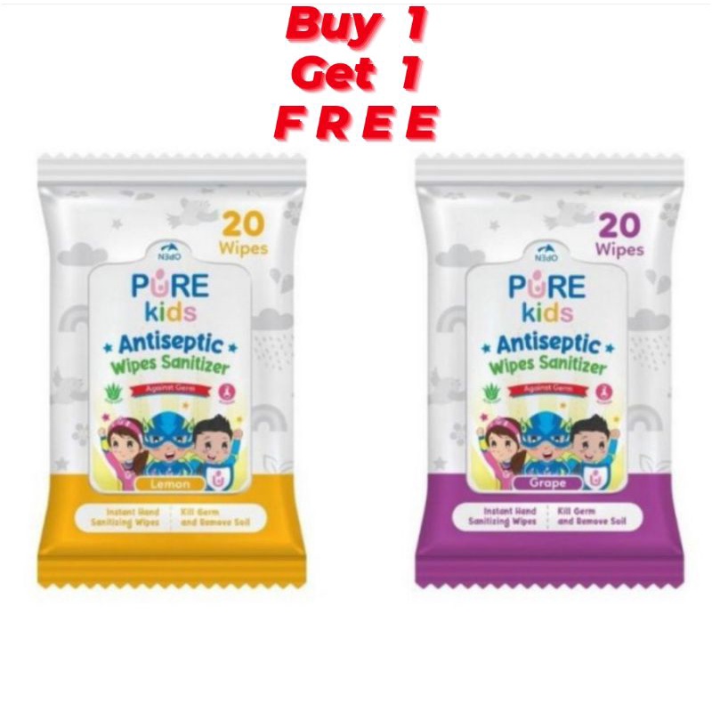 PURE KIDS Antiseptic Wipes Sanitizer 20s Lemon &amp; Grape