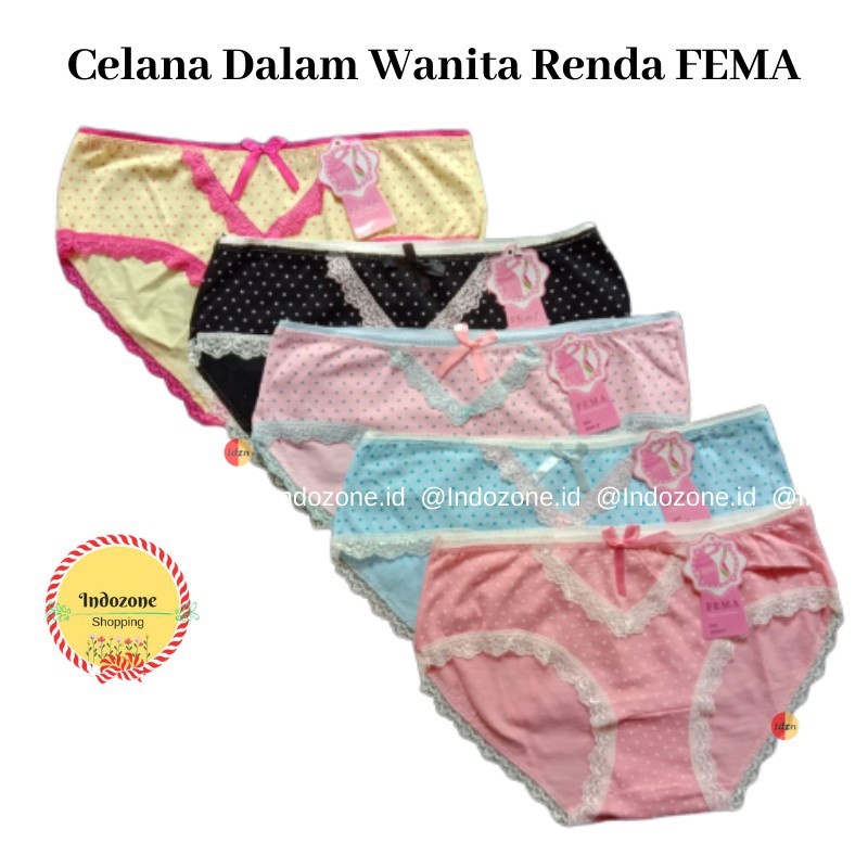 CD Wanita Import FEMA 8591 Motif Tul-Tul Aksen Renda / Celana Dalam Menarik Berkualitas