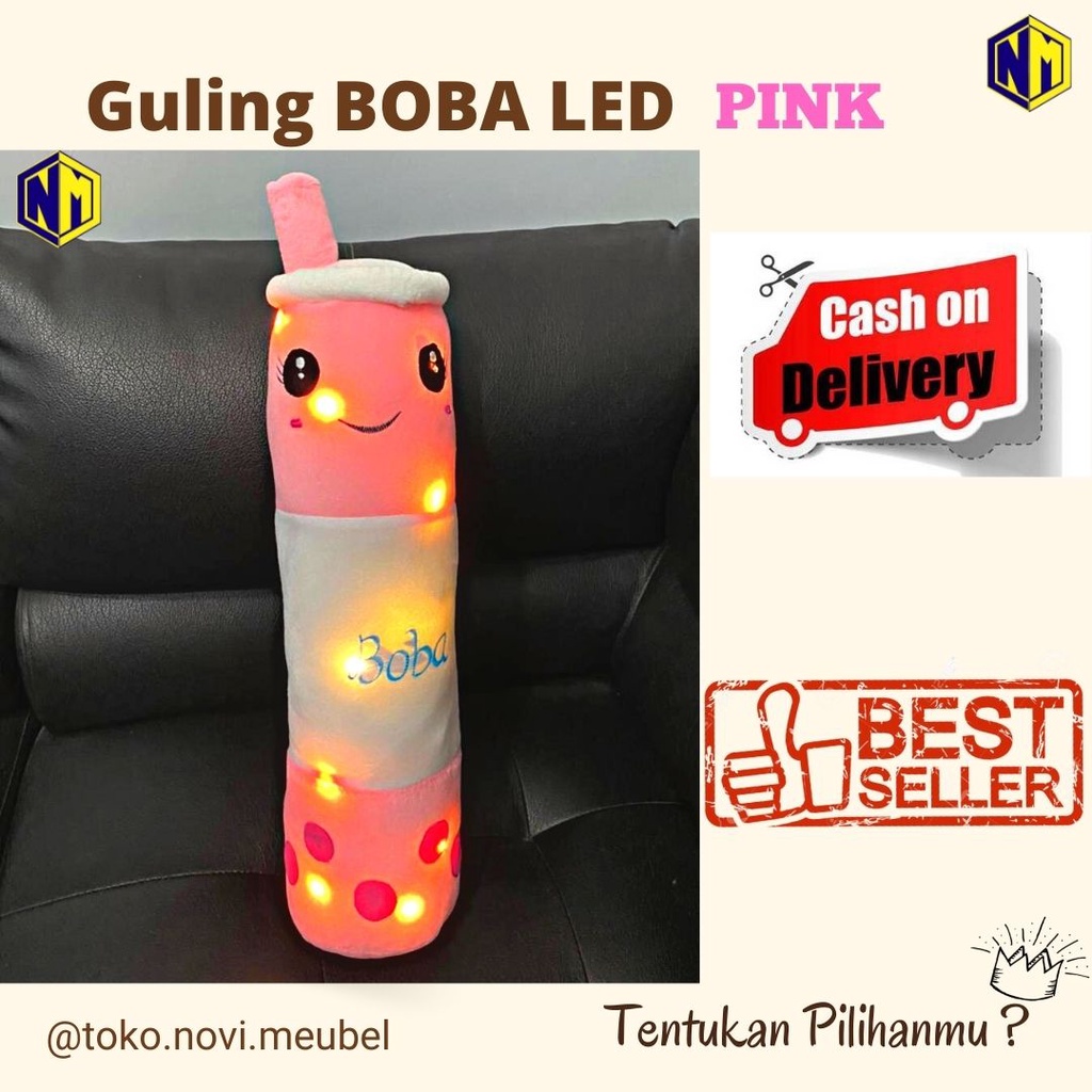 Guling Boneka Boba Milk Tea LED Kain Halus  Bahan full Velboa Tinggi 60cm