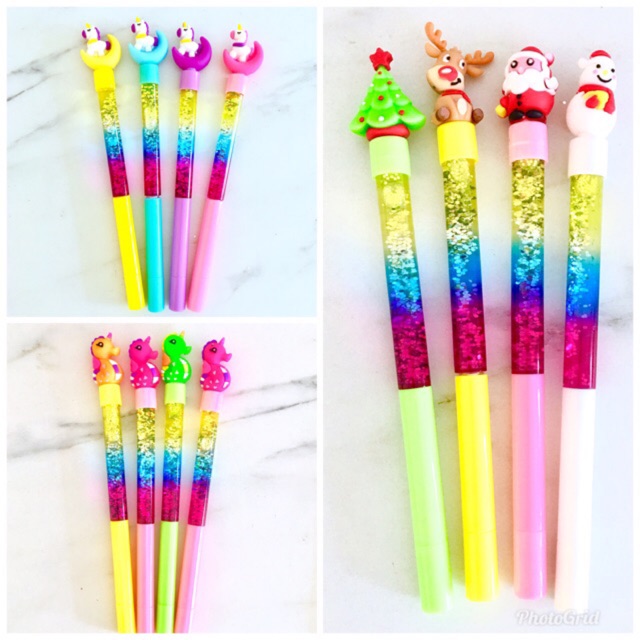

TERMURAH!! SATUAN Glitter Blink Natal Unicorn BTS Pony Kuda Laut/christmas doraemon souvenir gel pen