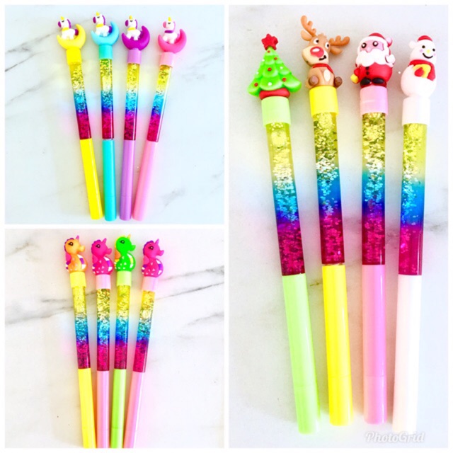 TERMURAH!! SATUAN Glitter Blink Natal Unicorn BTS Pony Kuda Laut/christmas doraemon souvenir gel pen