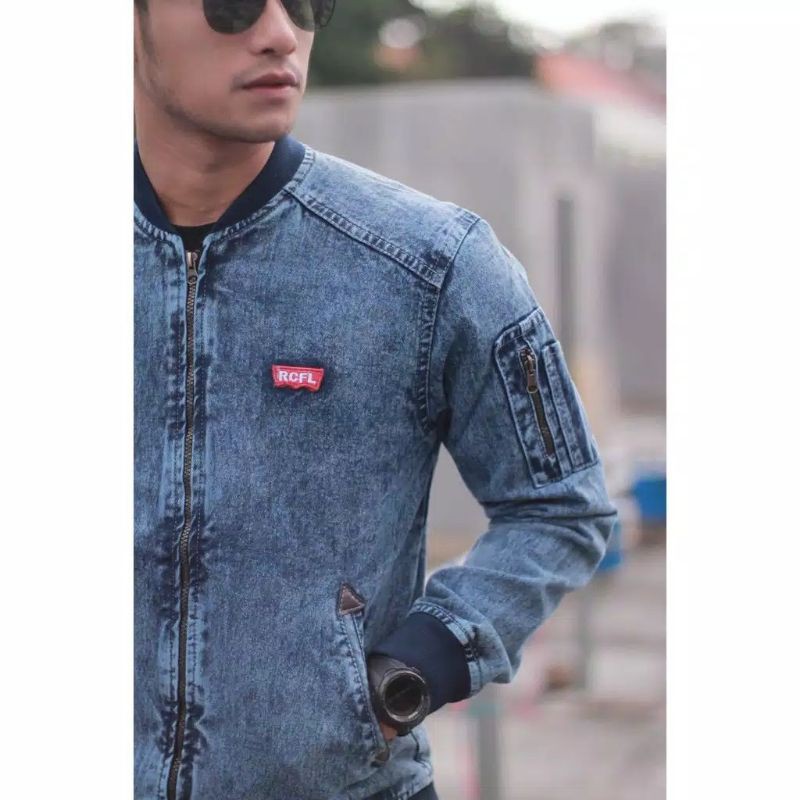 TURUN HARGA ! JAKET JEANS SLETING PRIA COWOK SENWASH SANDWASH BOMBER DENIM