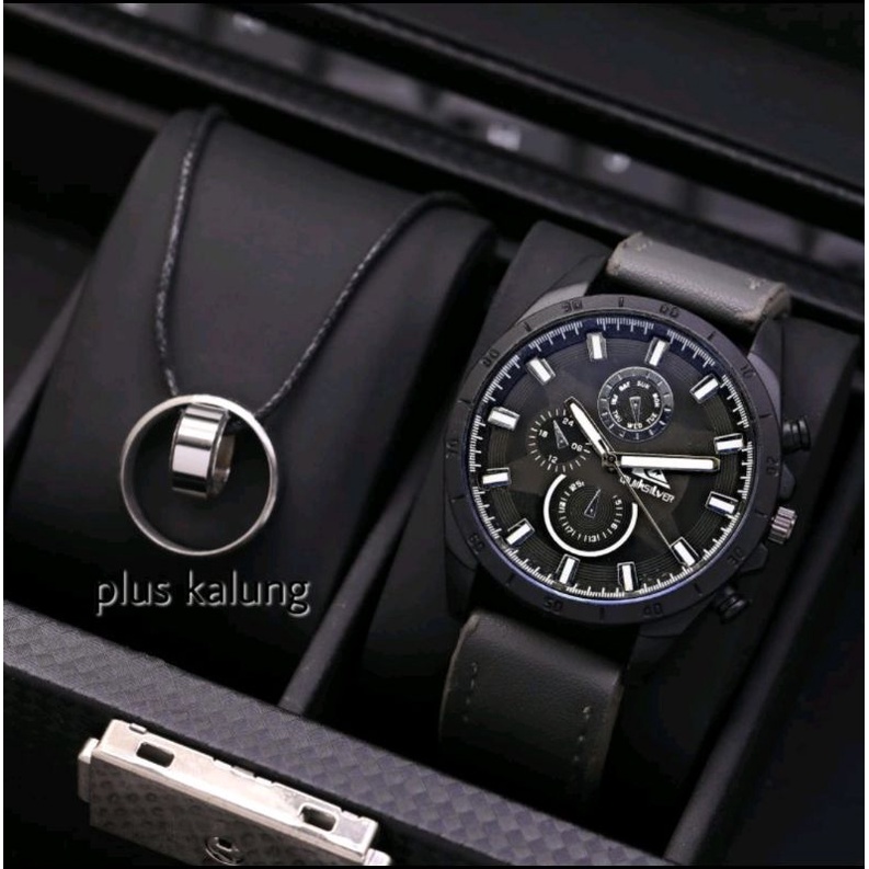 Jam tangan fashion pria Quicksilver batman crono variasi LS-8952EX kulit diam 4,5cm free kalung