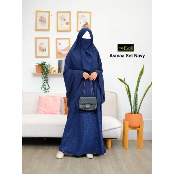 Gamis Asmaa Set Syari Wollpeach Embos Premium Quality hijau botol emerald Navy Coklat tua Wardah Car