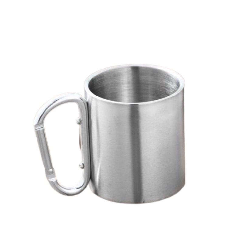 gelas/mug camping stainless with carabiner
