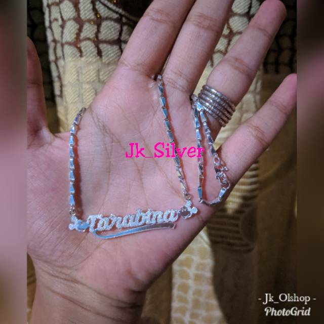 Kalung ukir nama rantai padi (perak murni)