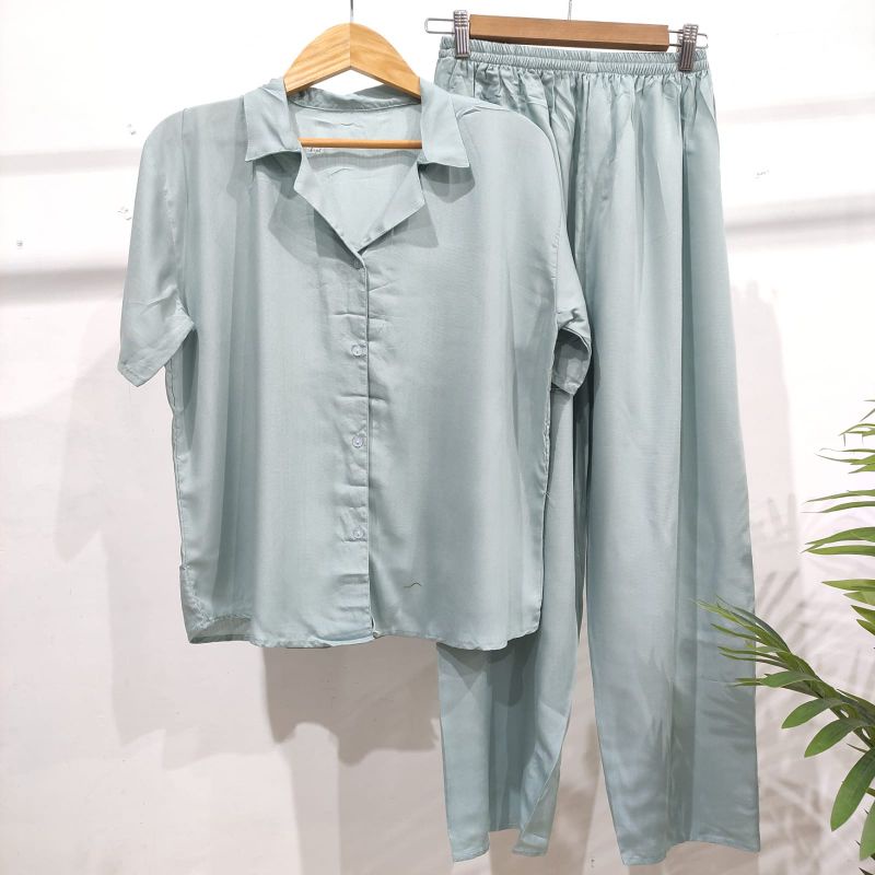 PIYAMA KANCING POLOS | PIYAMA RAYON POLOS-KCPD BABY GREY