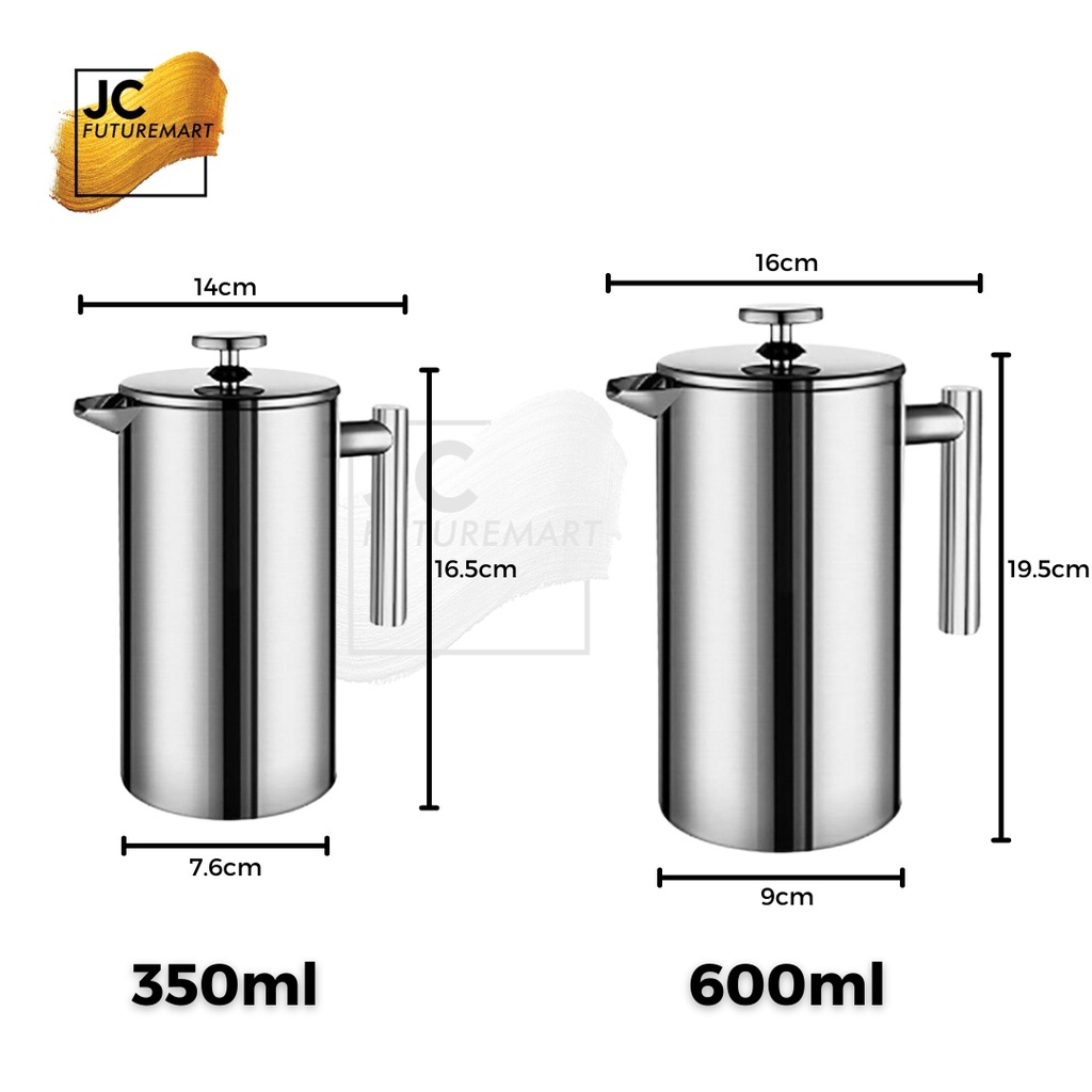 FRENCH PRESS KOPI TEH FULL STAINLESS STEEL 350ml &amp; 600ml ANTI PECAH