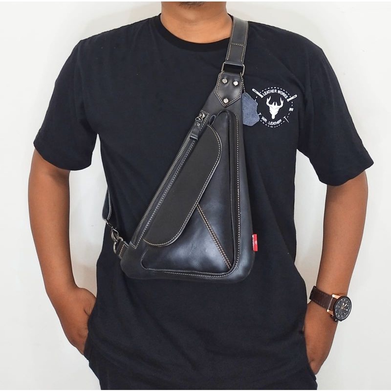 Tas Selempang Pistol ,Tas Dada Full Kulit Sapi Asli