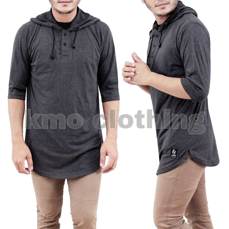 KMO Kaos Kurta Hoodie Pria Muslim Lengan 3/4 / Kaos Kurta Pakistan