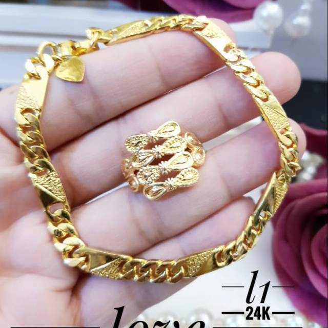 Xuping gelang dan cincin lapis emas 24k 2612j