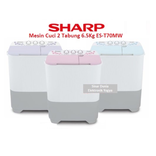 SHARP Mesin Cuci 2 Tabung 6.5Kg ES-T70MW Twin Tube Puremagic 70MW