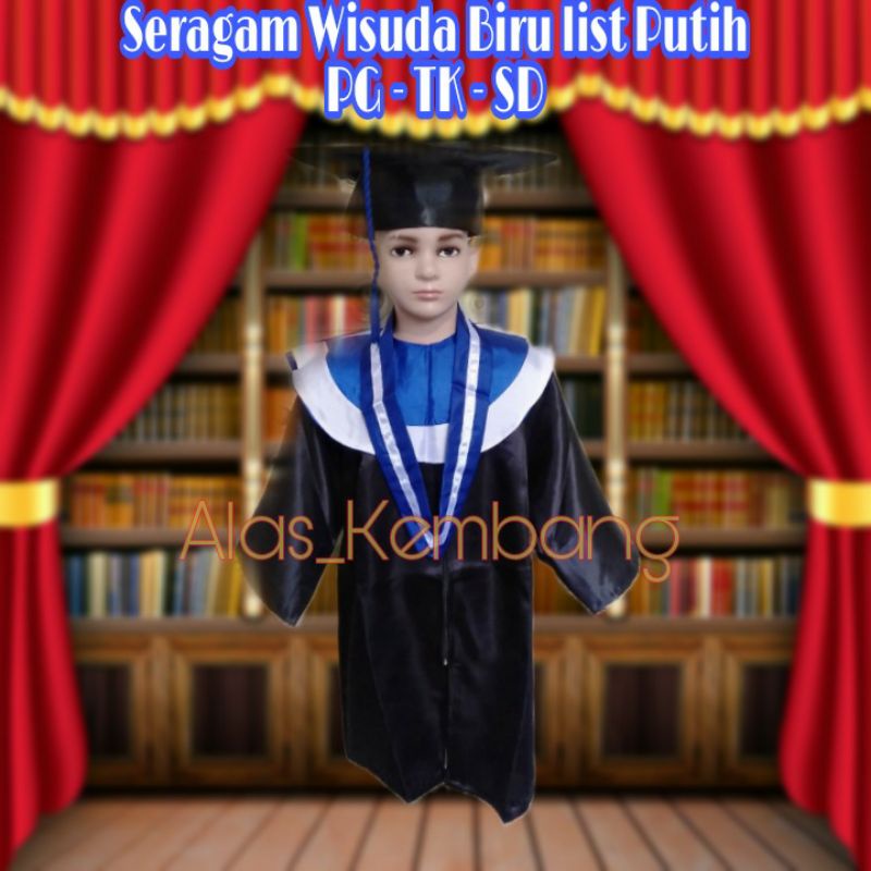 Baju Toga Seragam Anak Wisuda Paud, TK Dan SD (Biru list Putih)