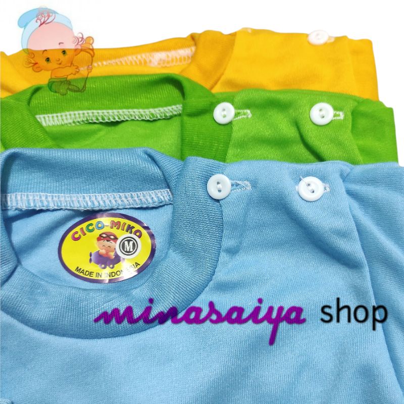 CICO MIKO 3 pcs dan ecer Kaos Bayi SNI Lengan Panjang Kancing Pundak Polos Warna Uk. S - XL