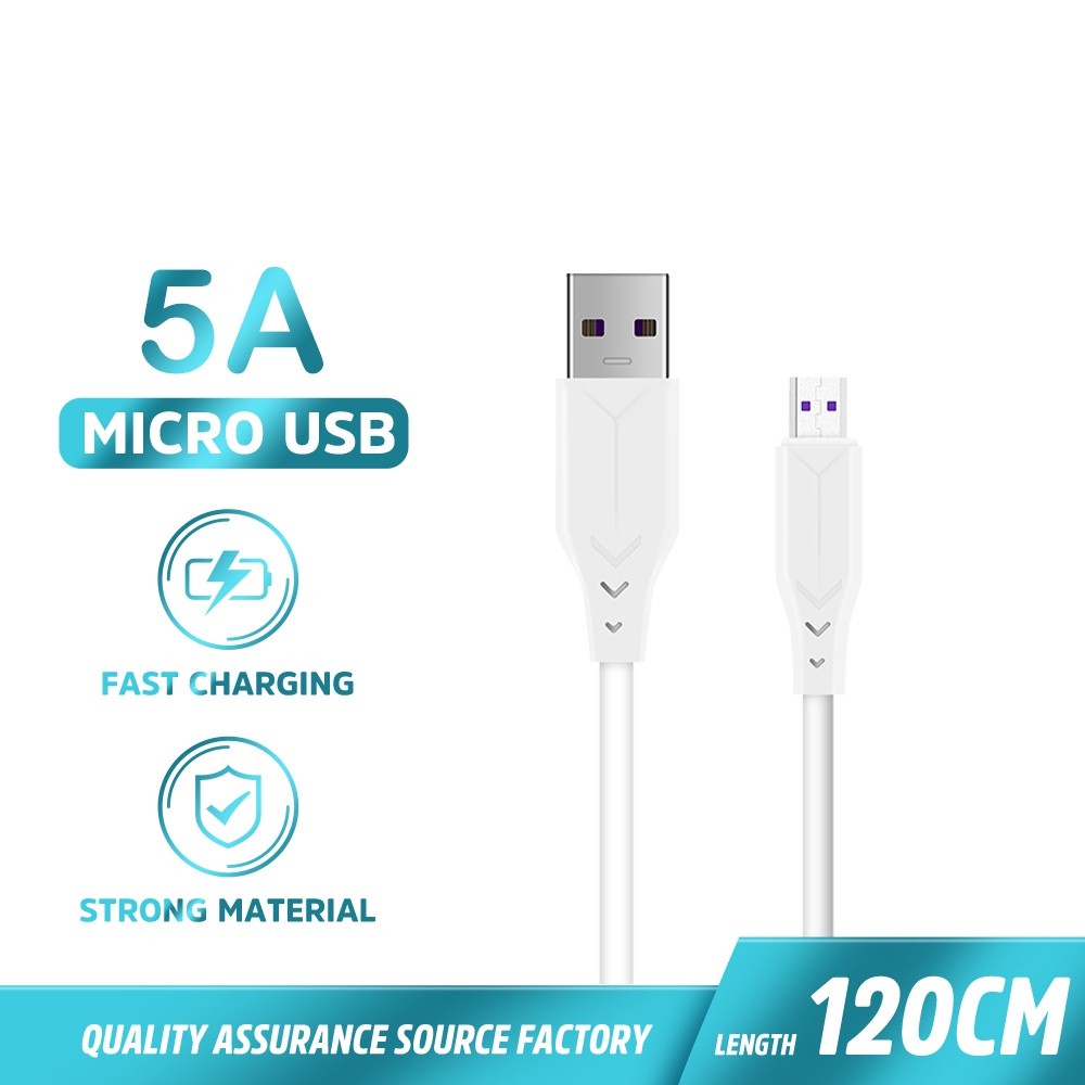 BASIKE Kabel Data Fast charging Micro USB cable for Android phone Tangle-free Docking Nylon 100CM xiaomi Samsung Oppo Vivo hp murah Realme Redmi infinix Ipad Gadgets-CT326-12V white 5A