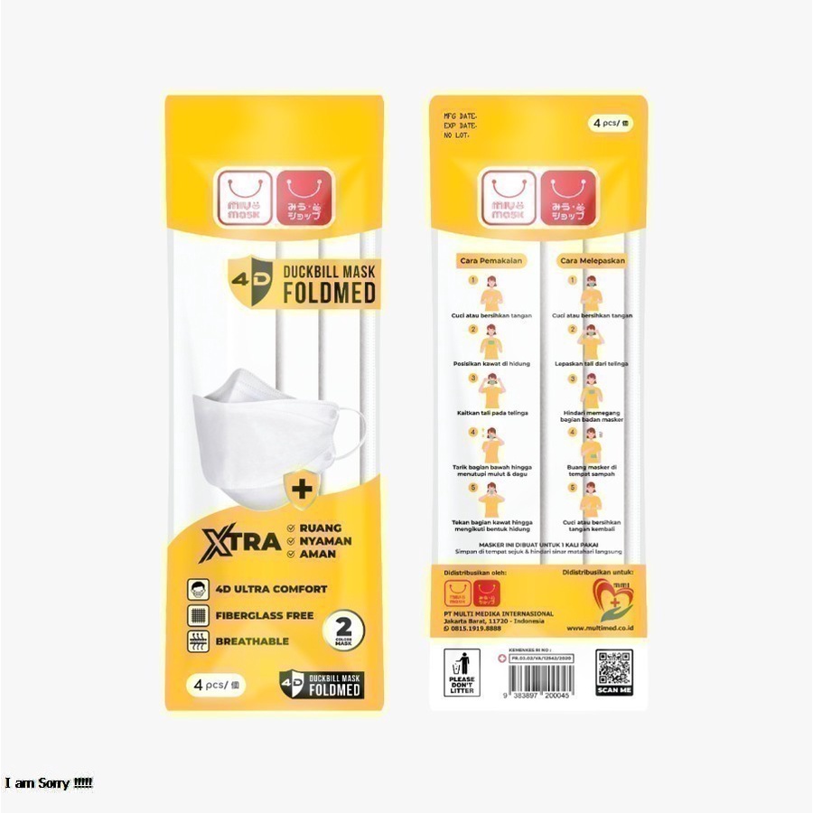 4D MIU Masker DUCKBILL MASK FOLDMED / 3 Ply / 4 Pcs
